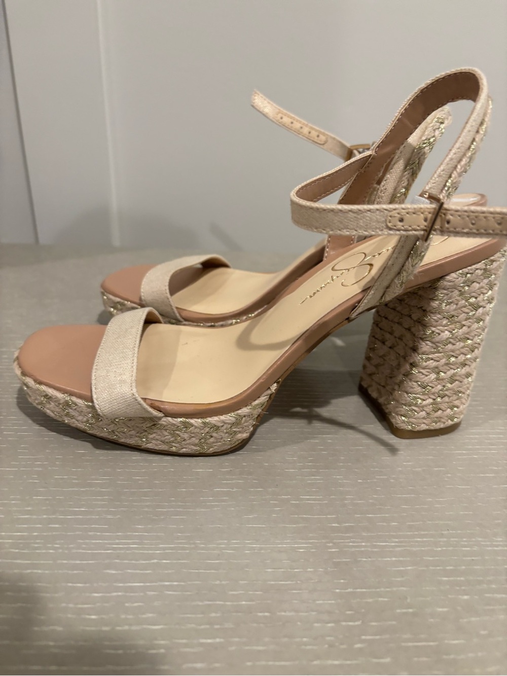 Jessica Simpson Neutral Beige Woven Platform Sandals